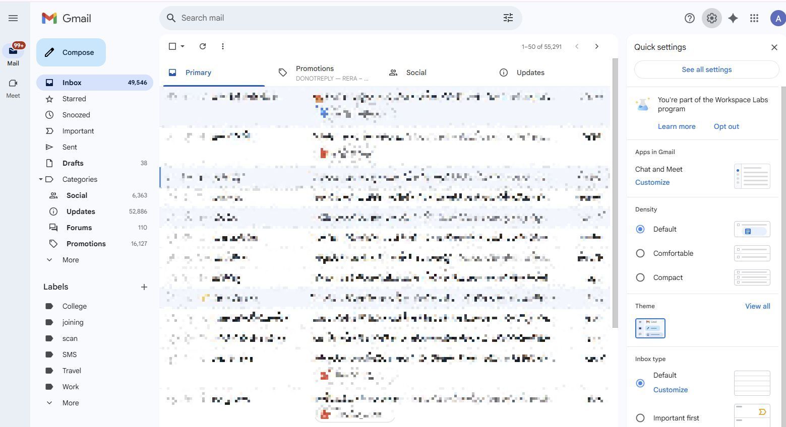 Screenshot showing the See all settings option in Gmail