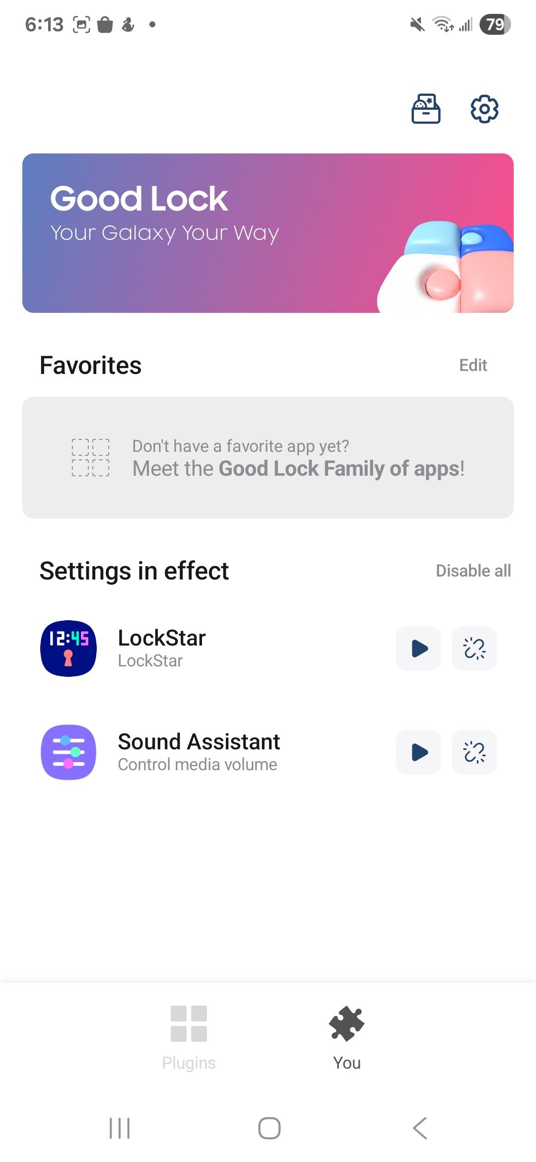 Módulos como visualizados no seu dispositivo Galaxy Good Lock App