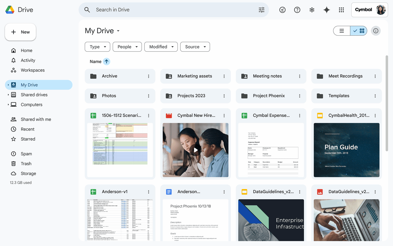 A GIF highlighting Google Vids' Google Drive integration.