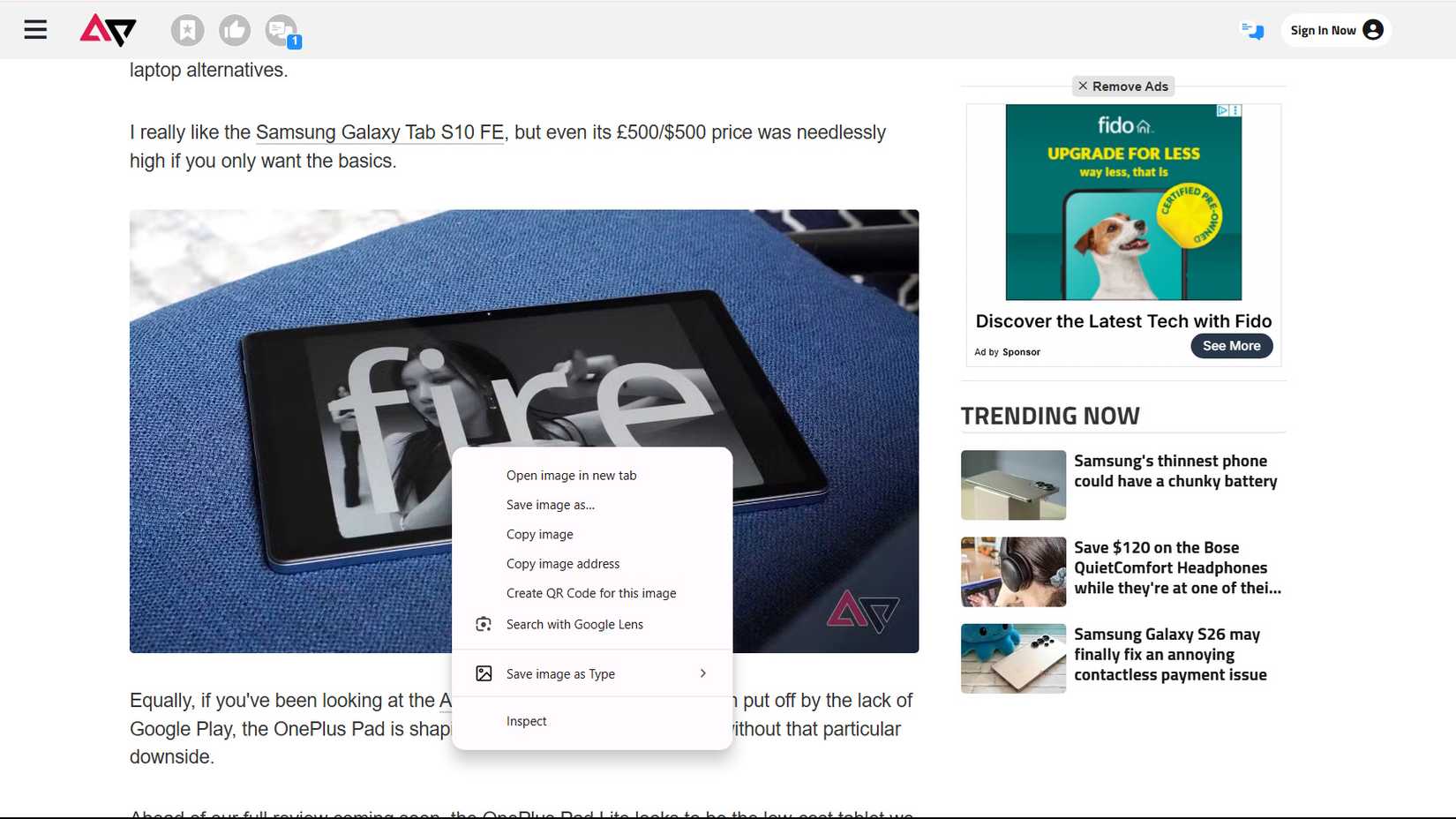 عرض قائمة السياق عند النقر بزر الماوس الأيمن على صورة معروضة على صفحة ويب والتي تتضمن خيار البحث باستخدام Google Lens في قائمة السياق