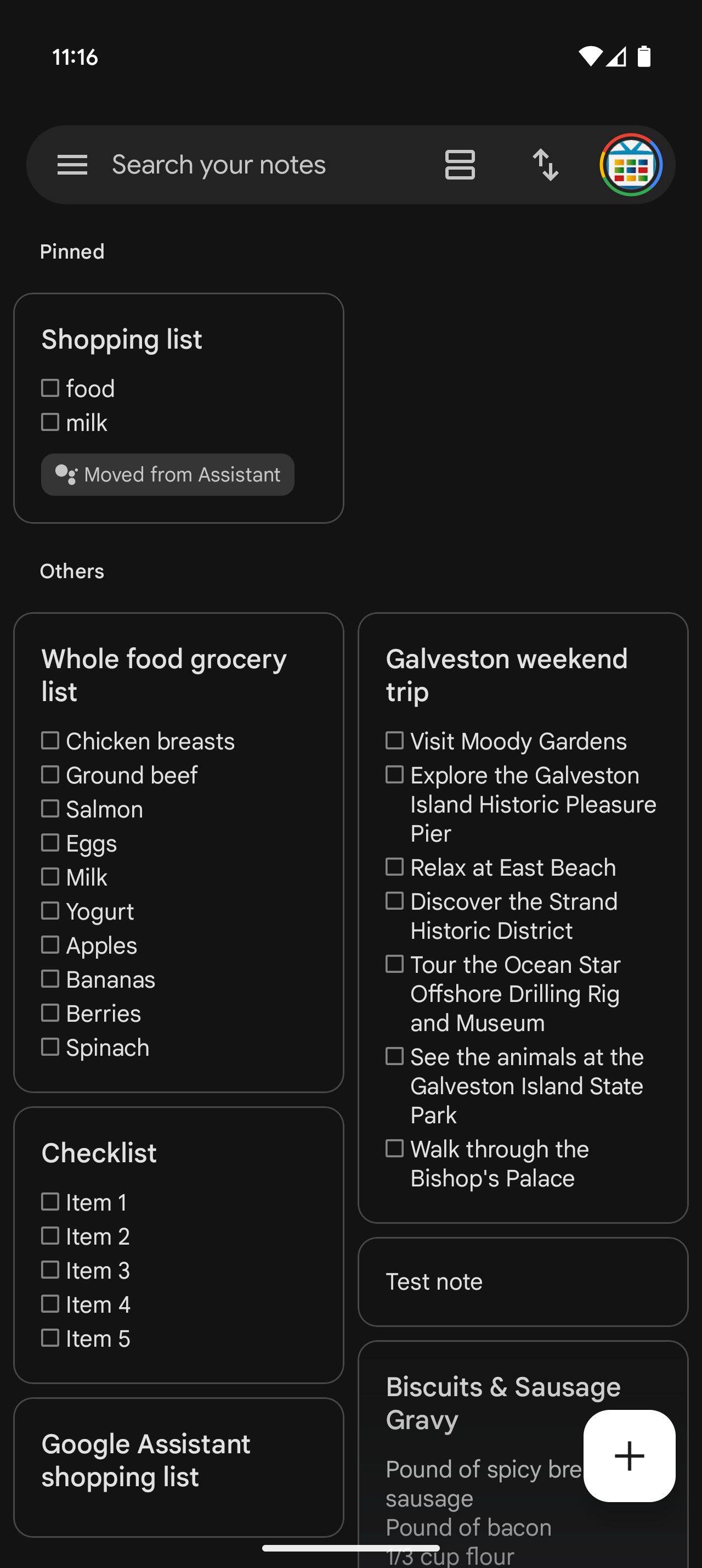 Screenshot of Google Keep showing the new sort button in the search bar.