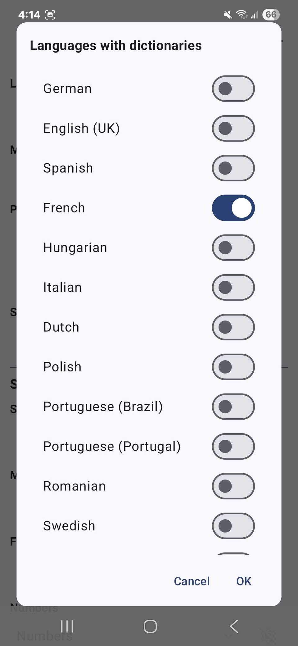 Selecione os idiomas com dicionários para suporte multilíngue no Heliboard