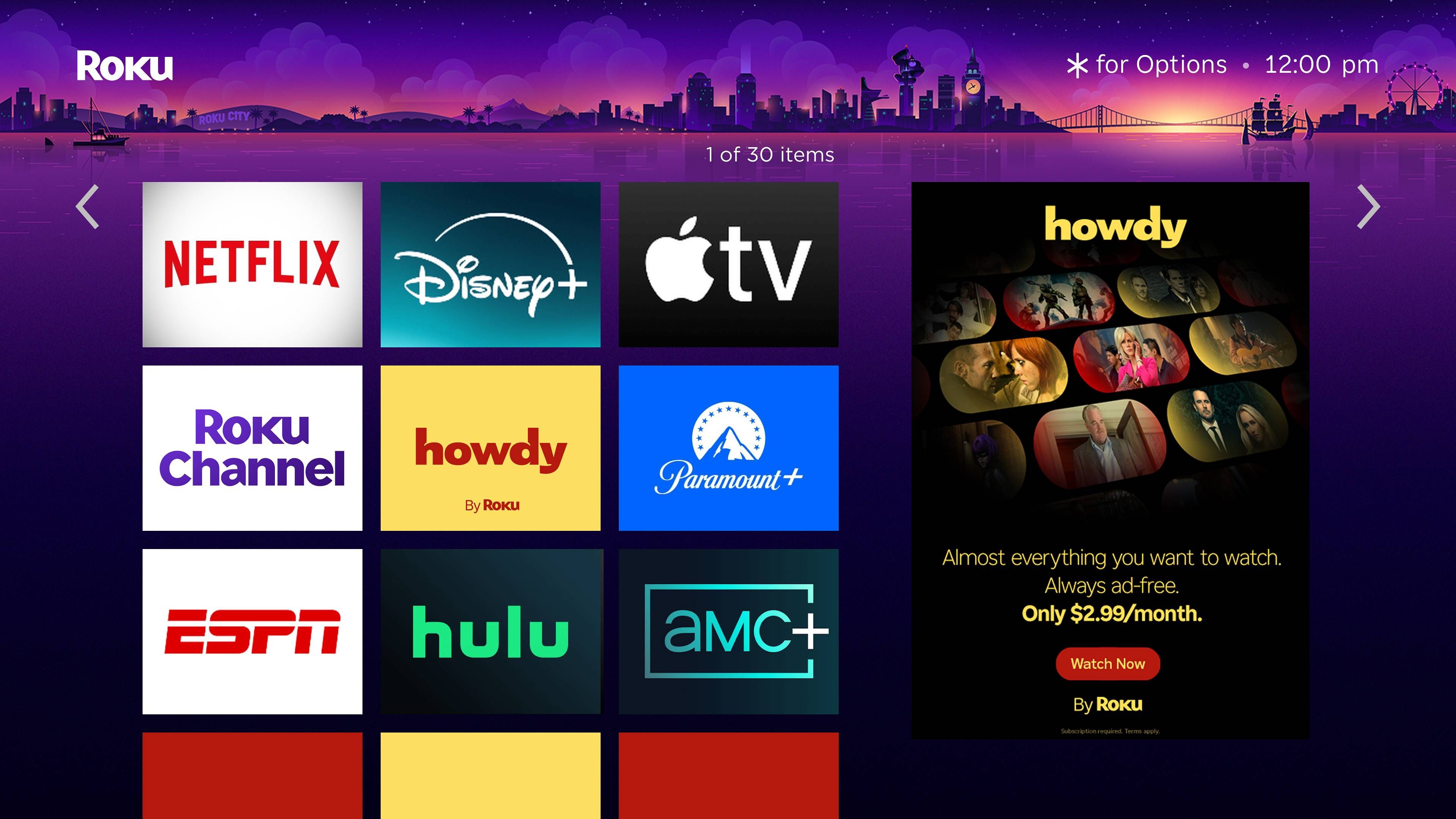 A screenshot of the Howdy by Roku interface.