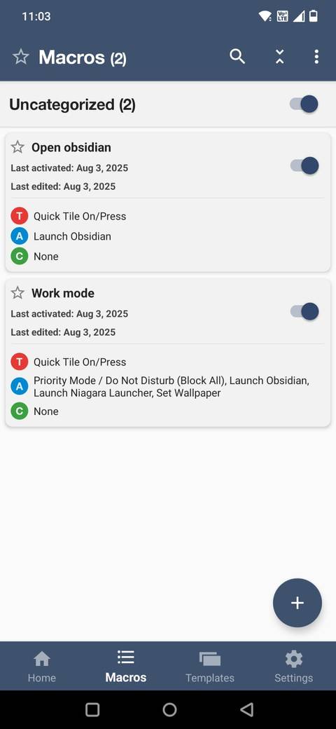 Captura de tela com macros para ladrilhos de configurações rápidas no macrodroid