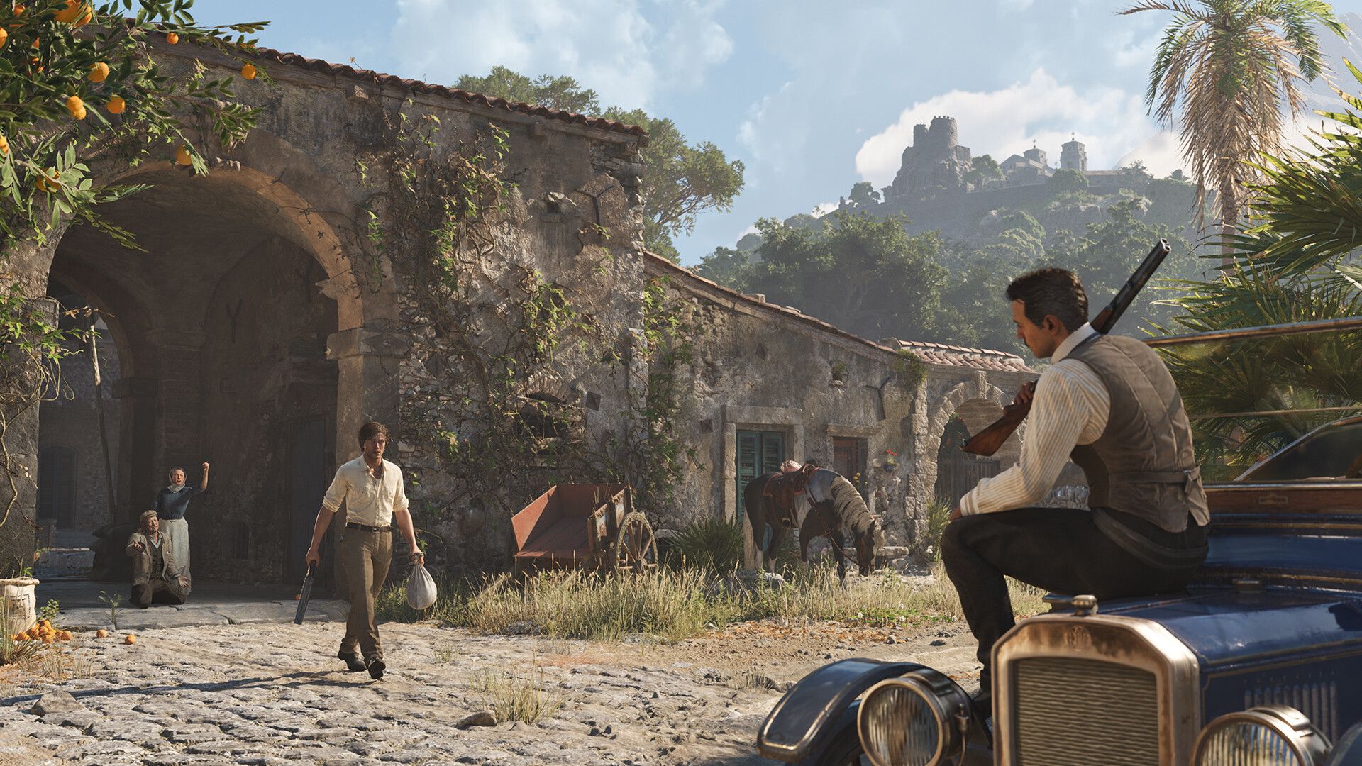 A character walks toward a car in Mafia: The Old Country