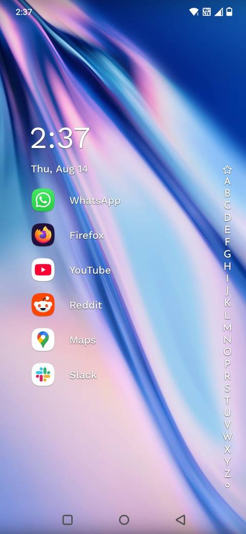 Screenshot showing the pinned apps on Niagara Launcher