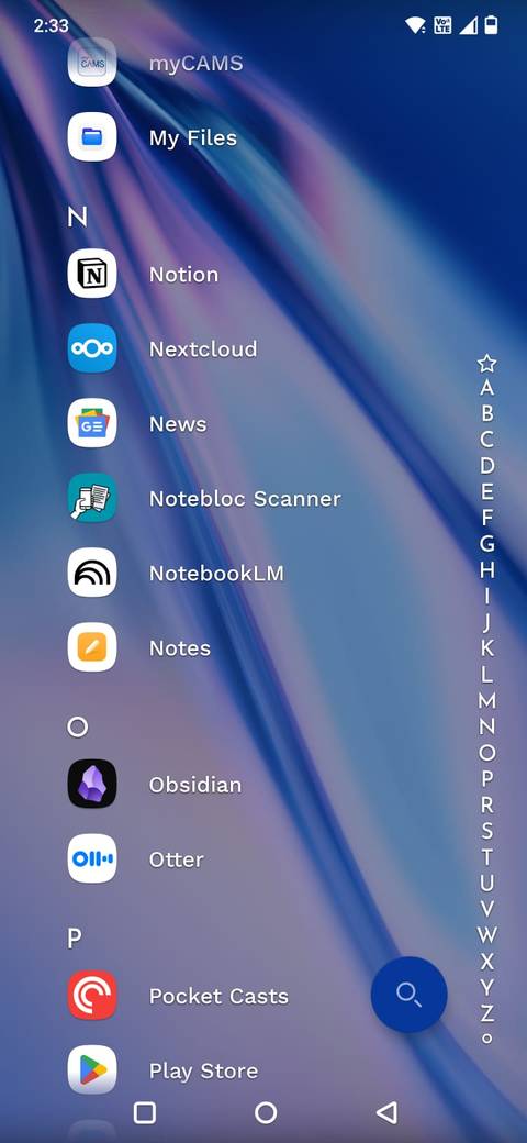 Screenshot showing the list of apps on Niagara Launcher