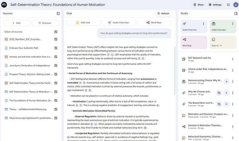 Screenshot showing research notes in NotebookLM
