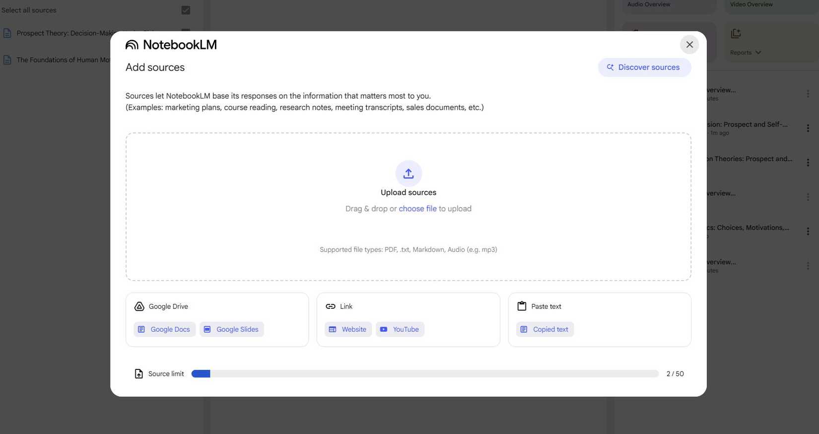 Captura de tela Mostrar como você pode fazer upload de fontes no Notebooklm