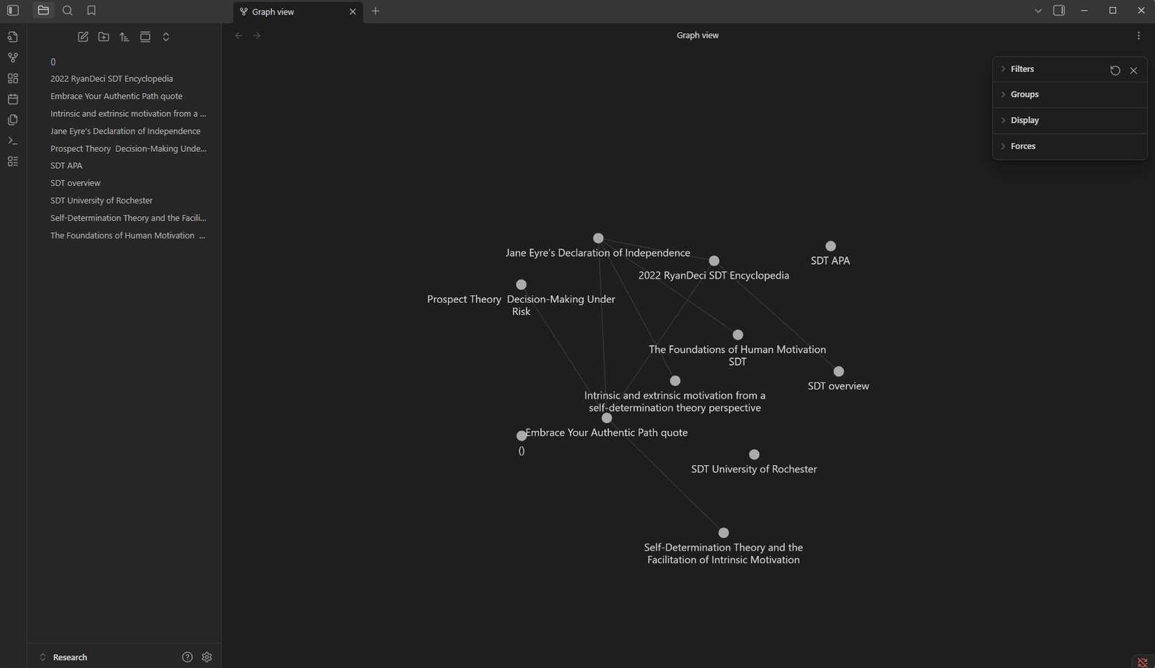 Screenshot showing the graph view in Obsidian