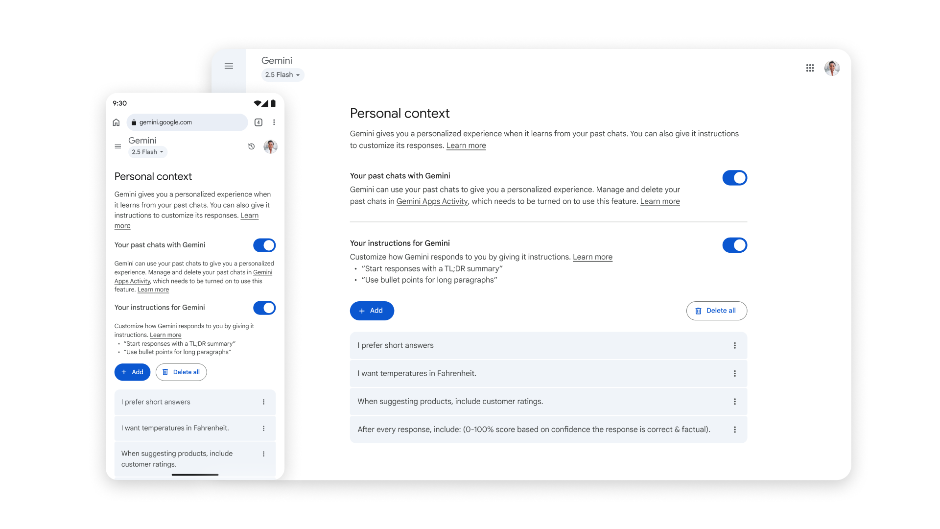 An image highlighting Gemini's new Personal Context setting screen.