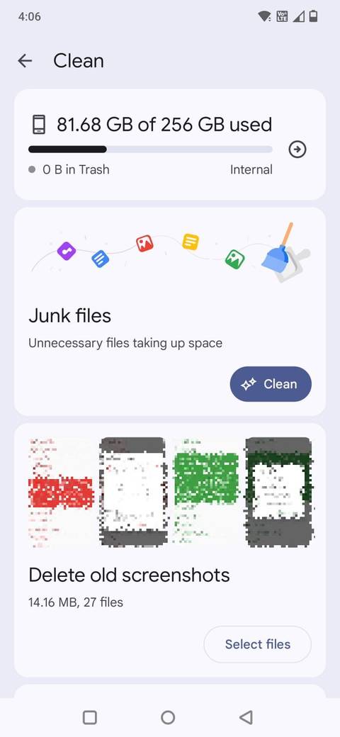 Captura de tela com a opção limpa nos arquivos pelo Google App