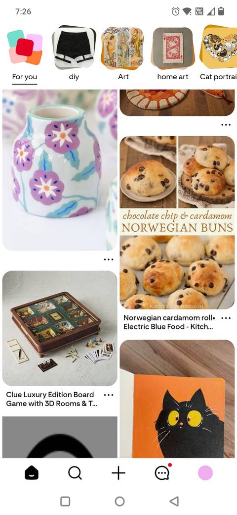 Screenshot of the Pinterest home page on the mobile app