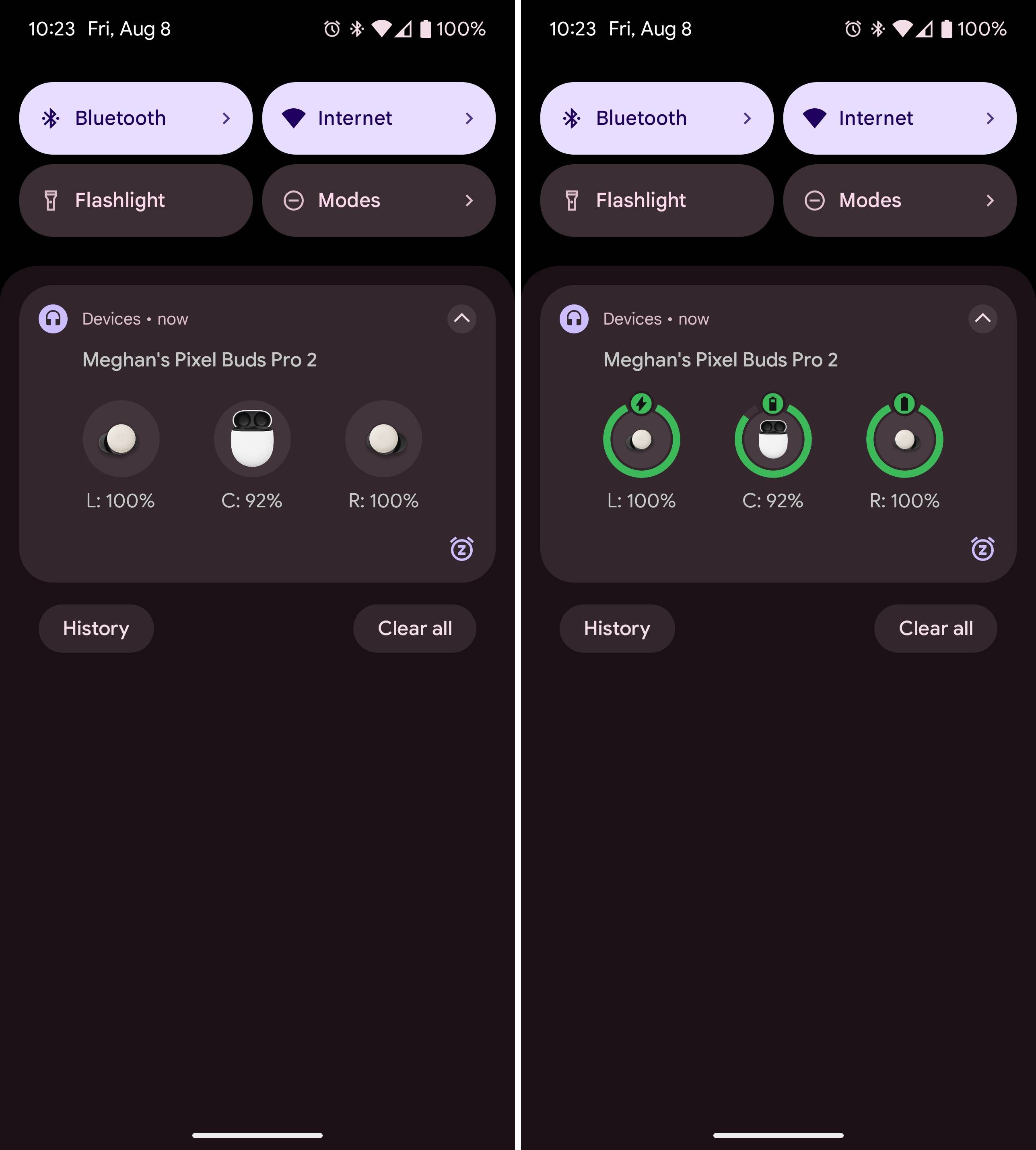 Capturas de tela destacando a aparência antiga e nova dos dispositivos conectados.