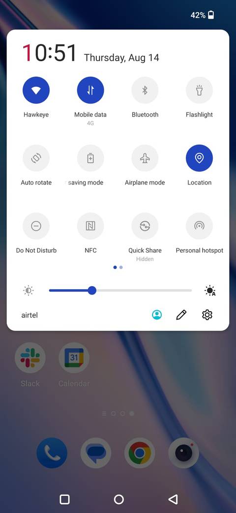Captura de tela da gaveta de configurações rápidas no Android