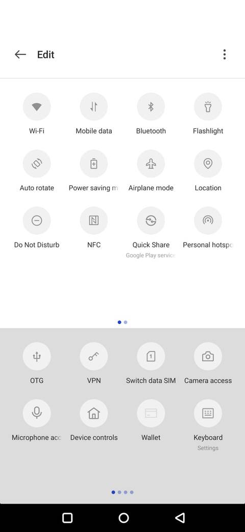 Captura de tela que mostra como você pode editar os ladrilhos das configurações rápidas