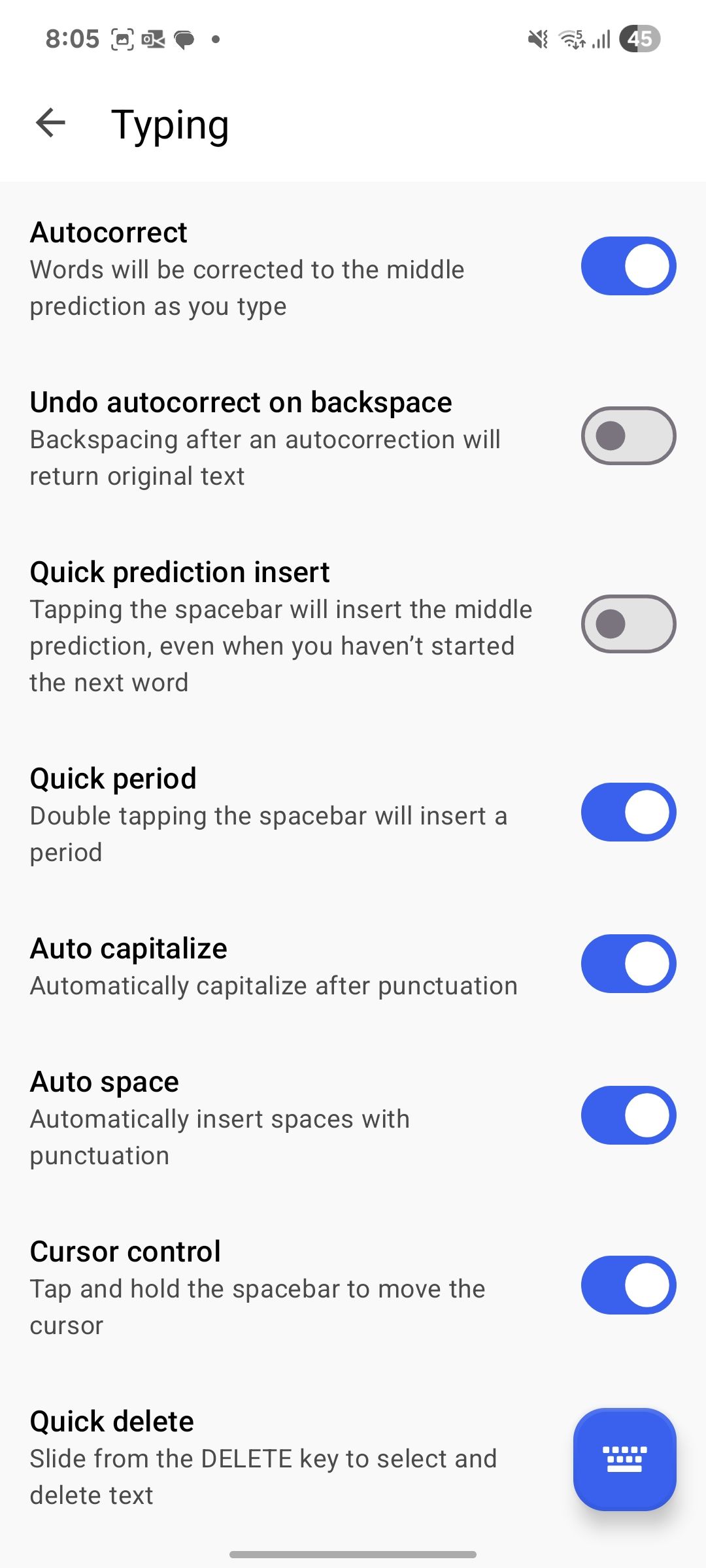 SwiftKey typing settings