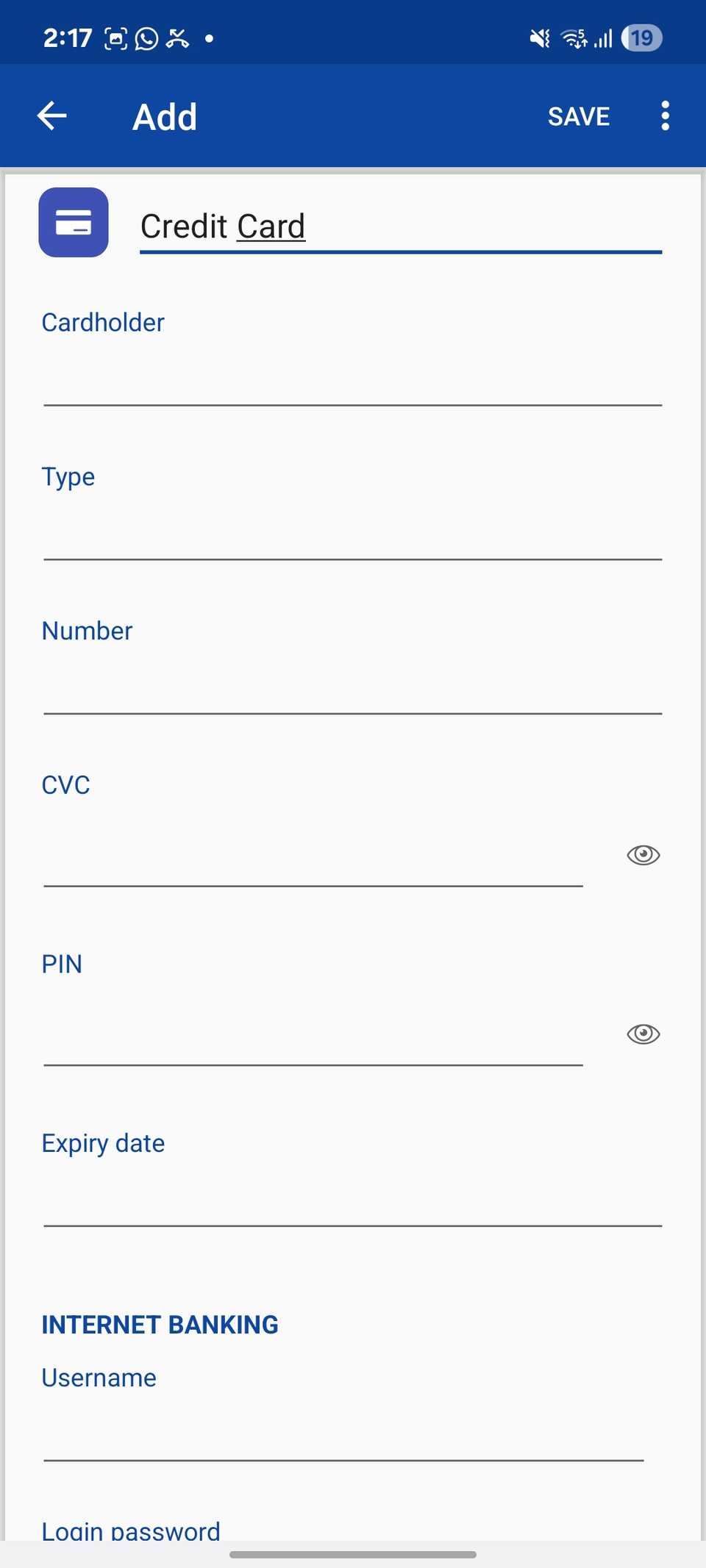 Enpass credit card details