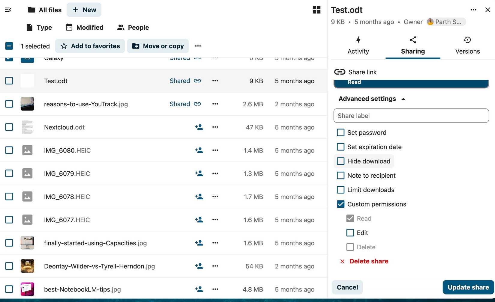 Nextcloud sharing permission