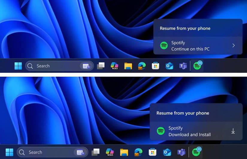 Screenshots highlighting Windows 11's resume notifications.