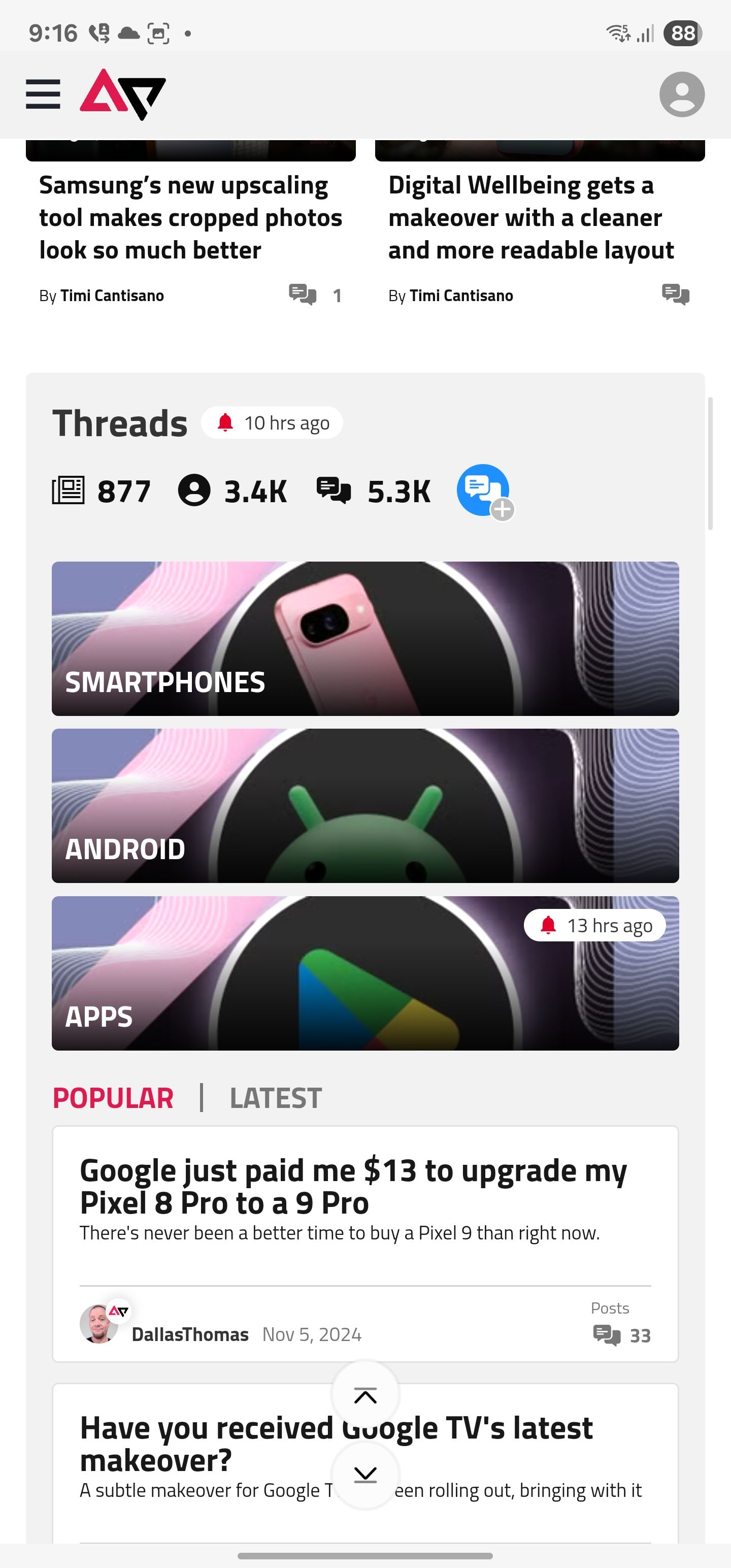 Scroll buttons in Samsung Internet
