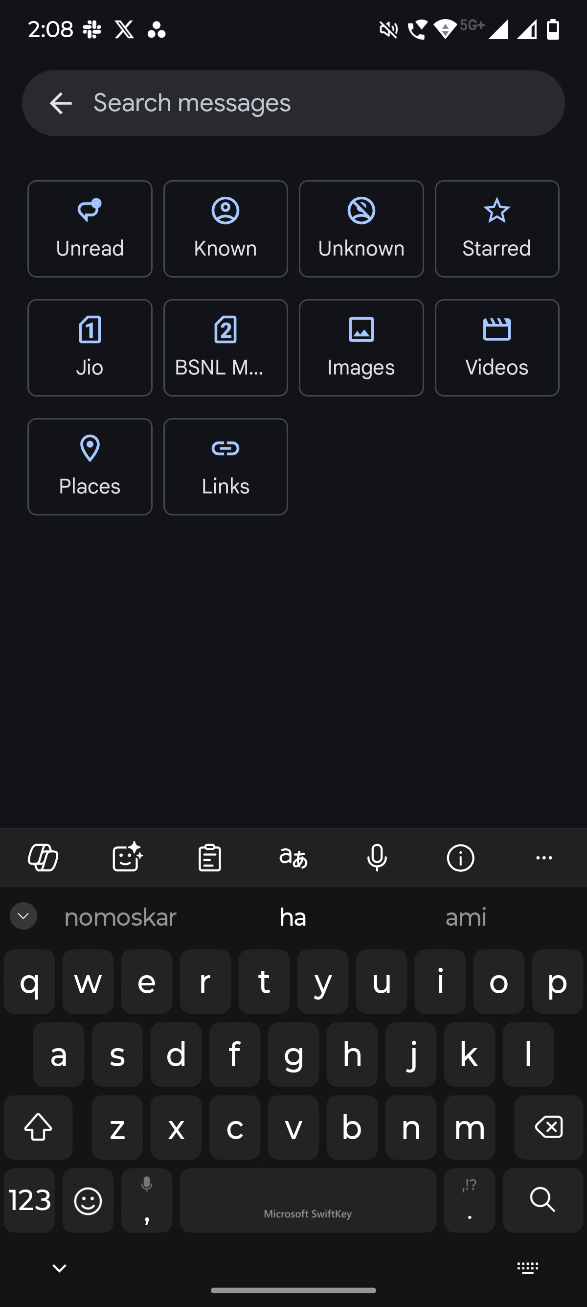 Screenshot showing search in Google Messages