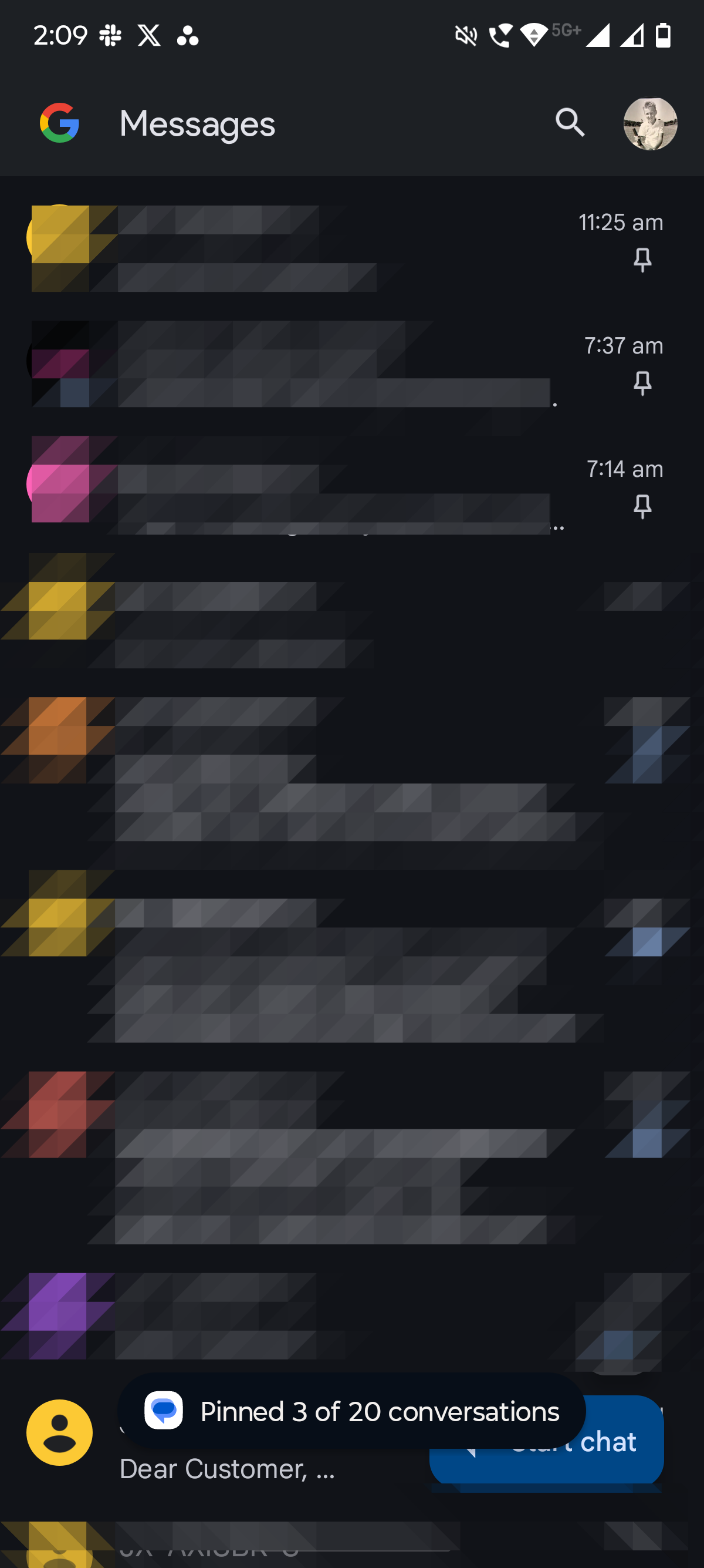 Screenshot showing Google Messages home screen