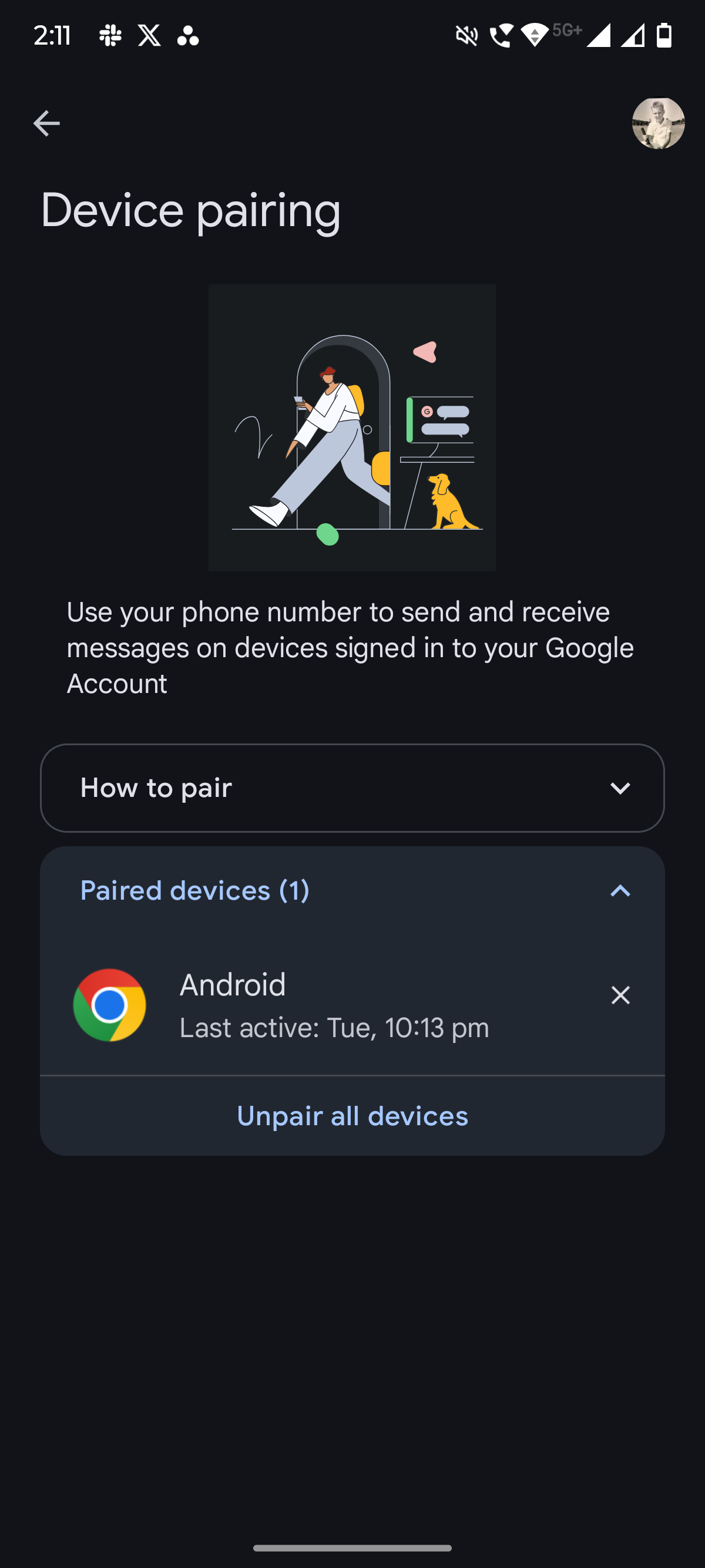 Screenshot showing Google Messages Device pairing