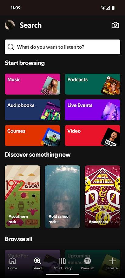 spotify search tab in app