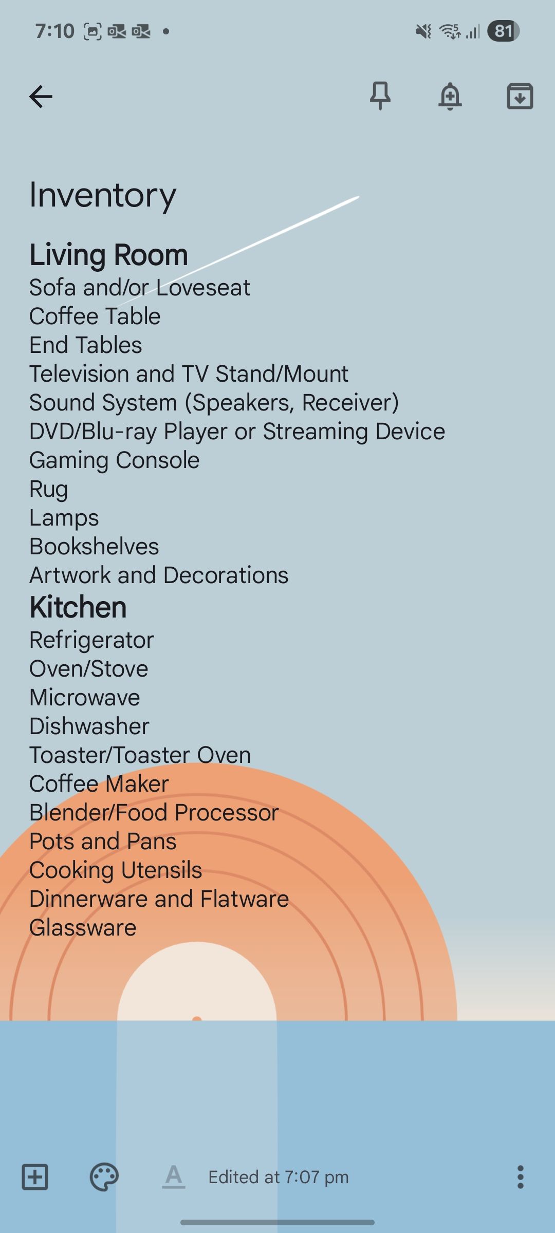 digital inventory in Google Keep