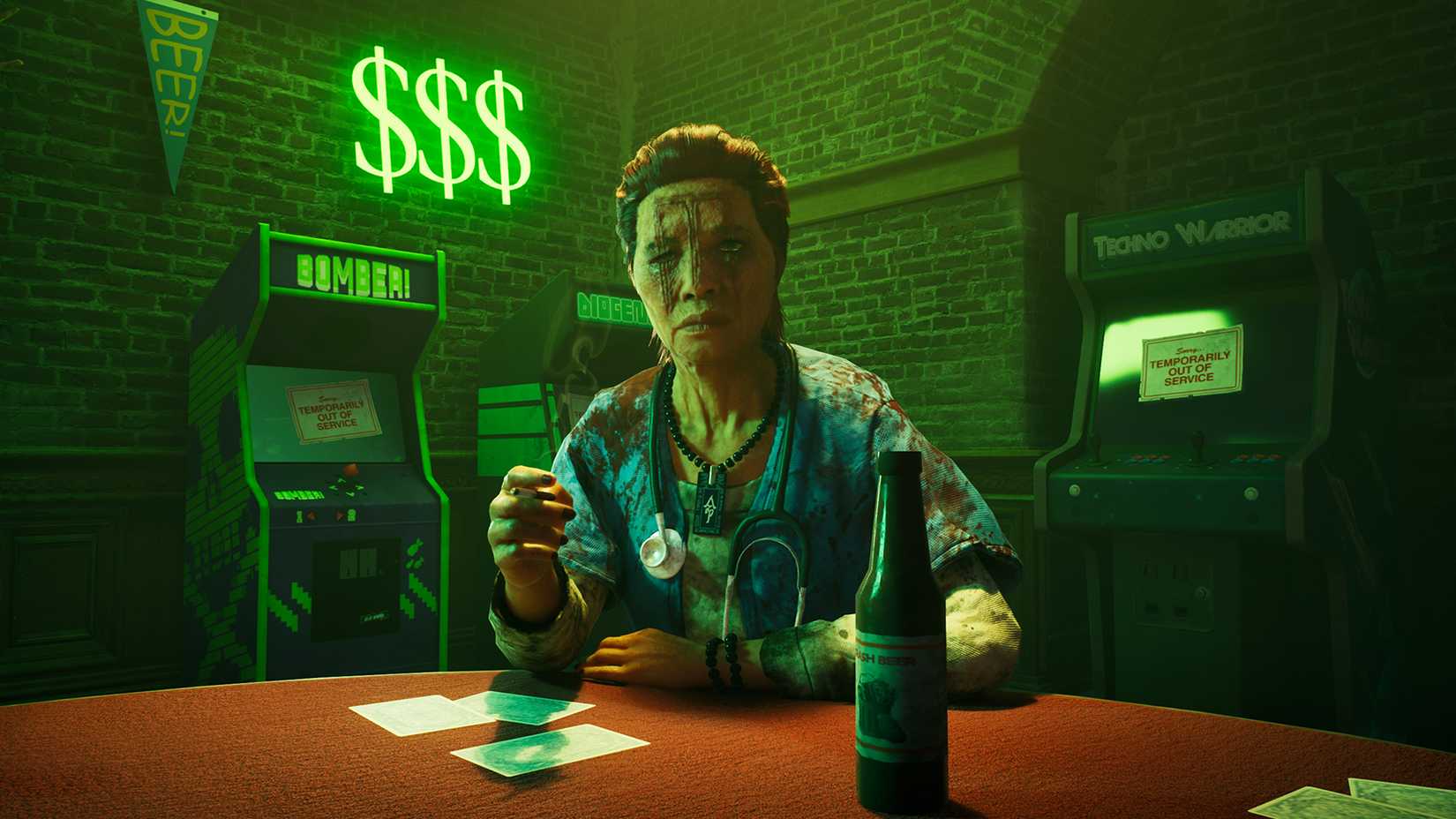 A character with a scarred face in Vampire: The Masquerade - Bloodlines 2