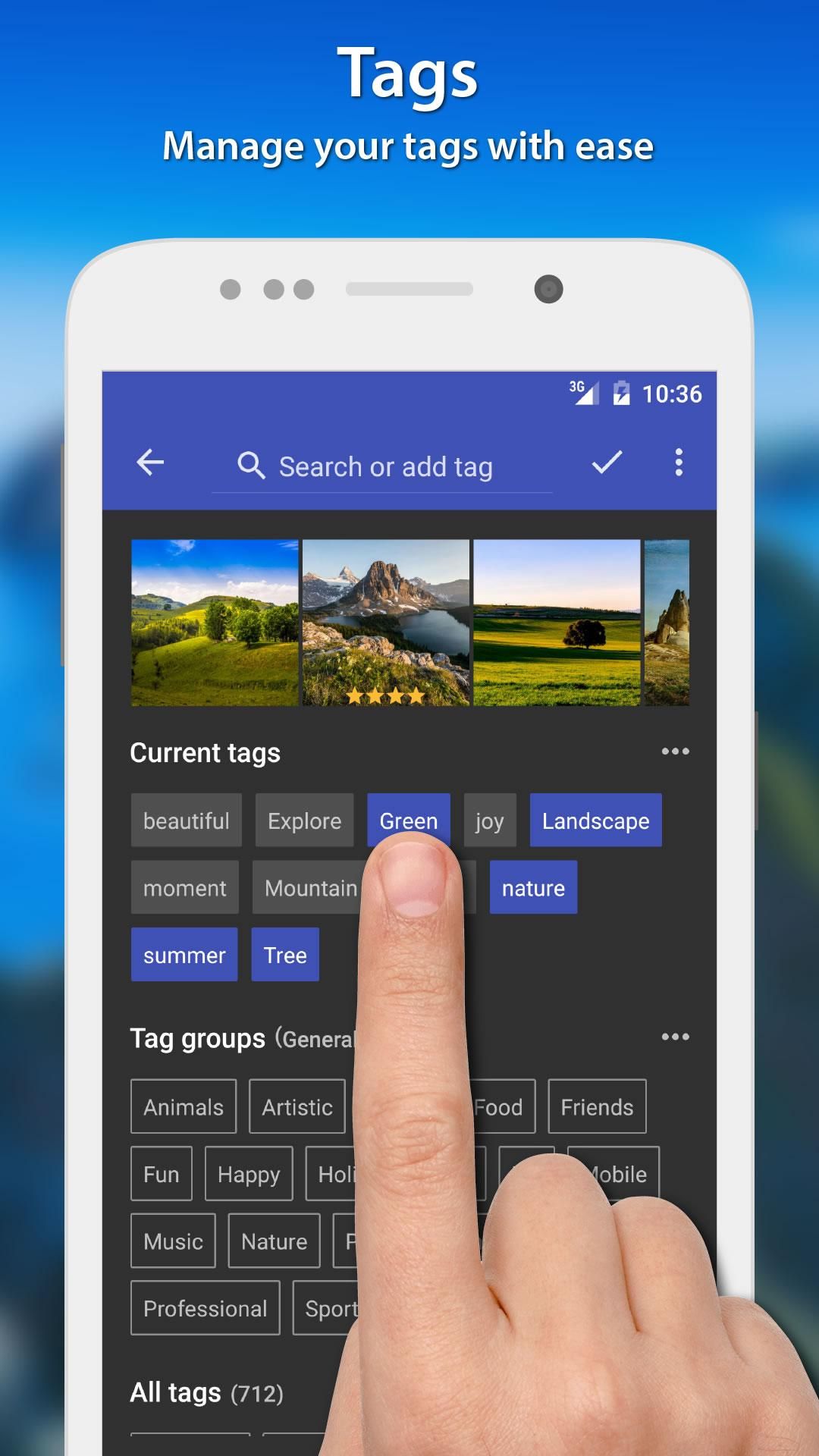 screenshot of fstop app with a hand selecting a button