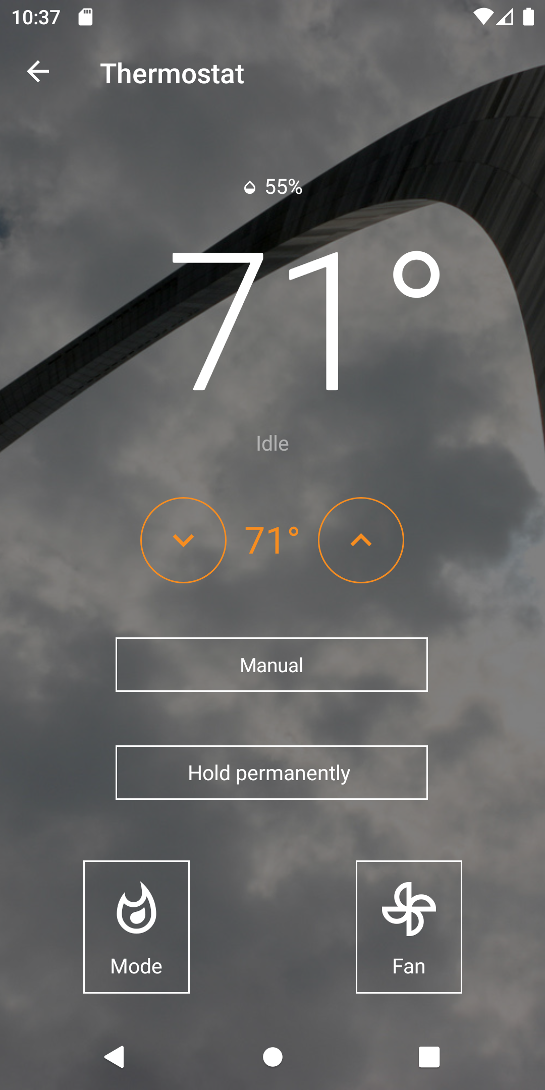 Screenshot of thermostat settings in Home Remote