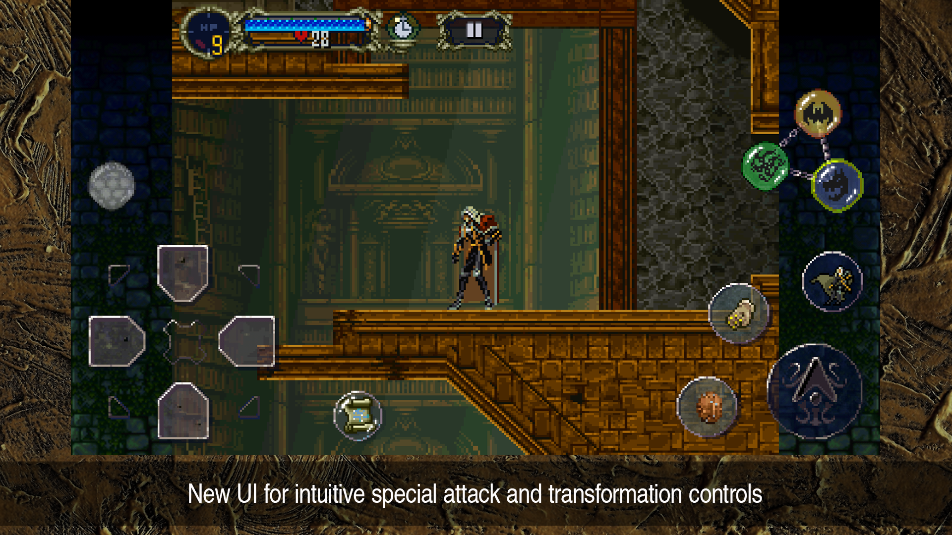 The Castleania game showing the UI for attack and transformation controls.