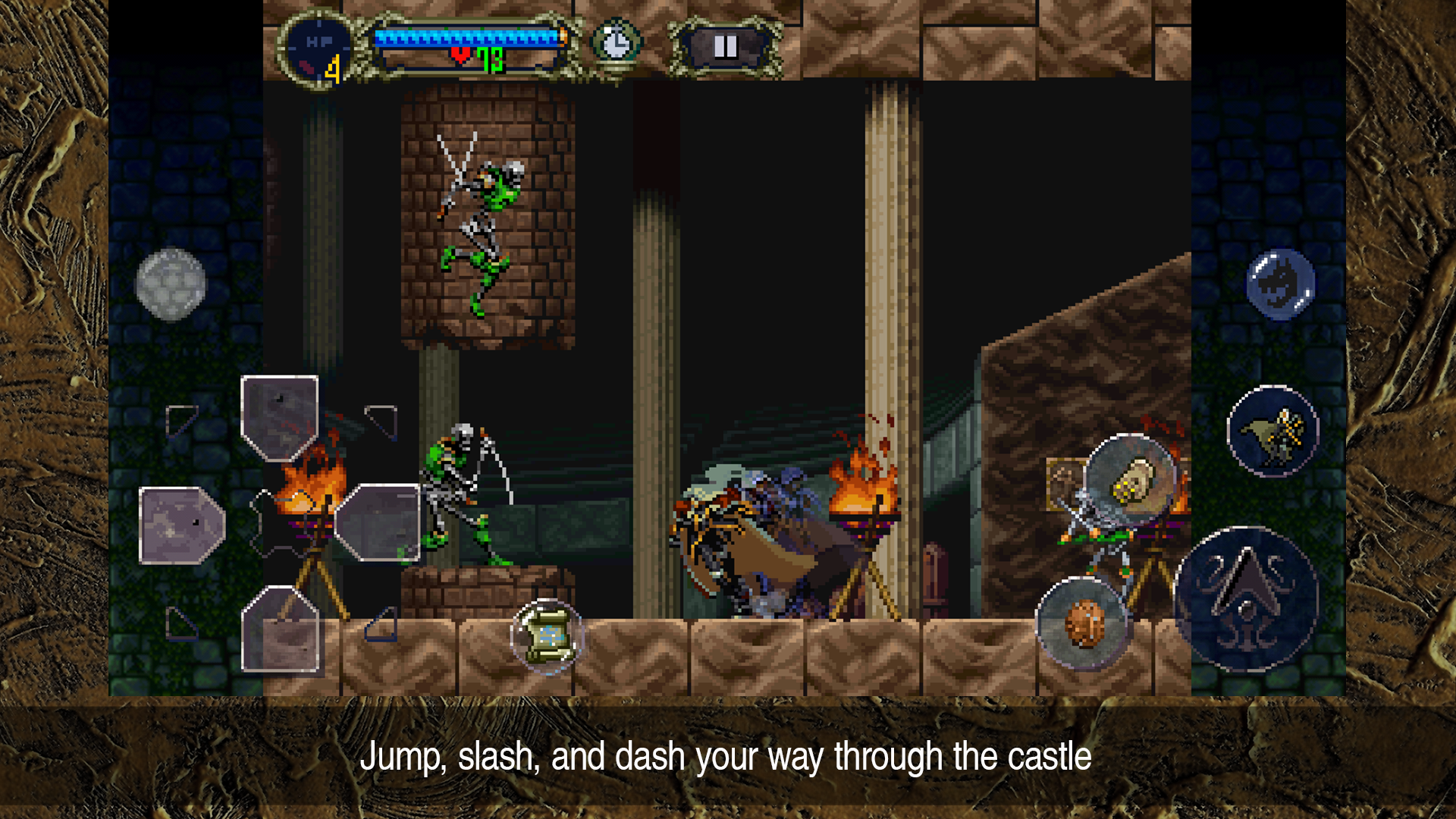 The Castlevania game screen showing a character dashing through the castle.