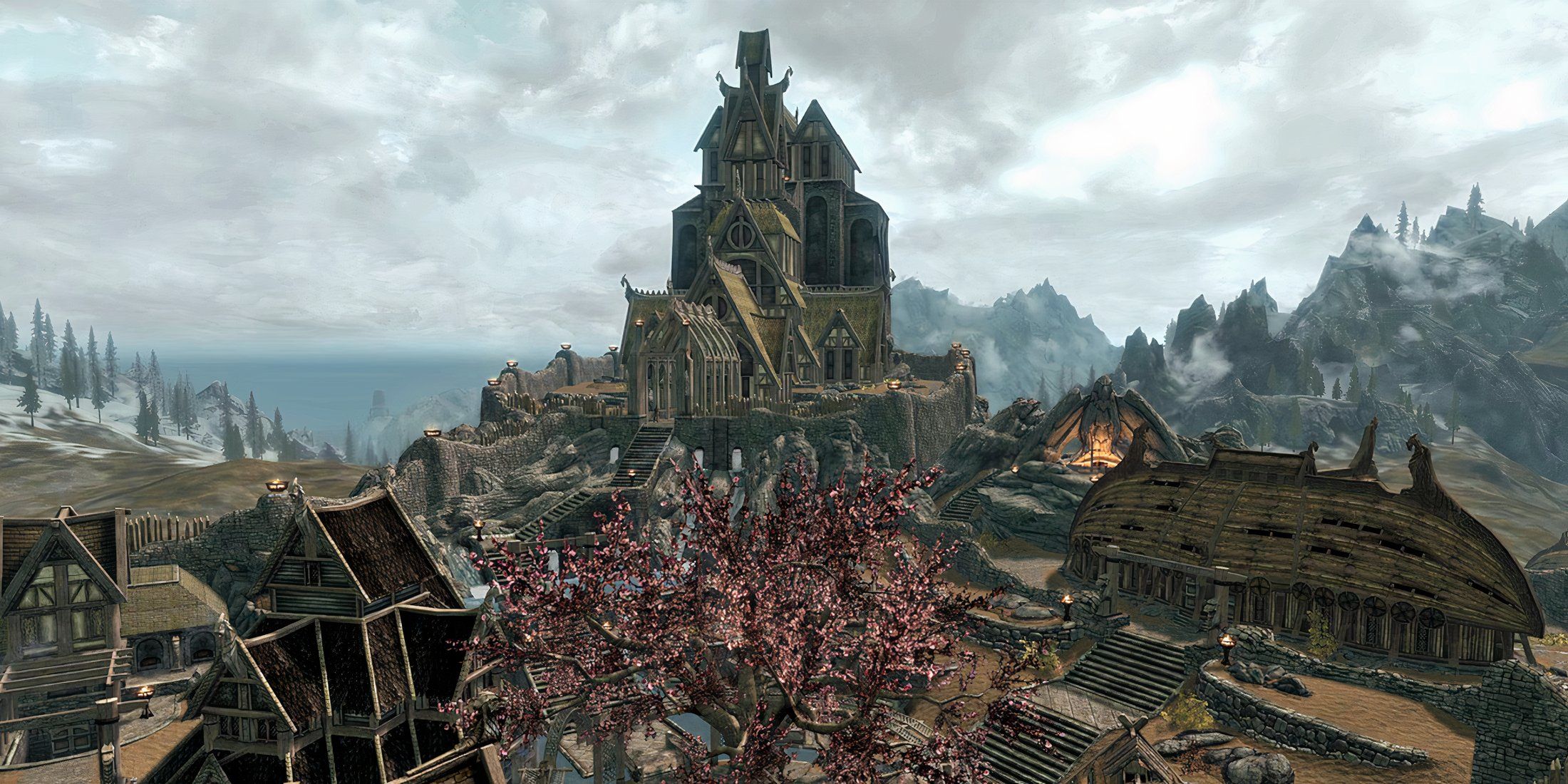 A view of the Skyrim Whiterun City cloud district