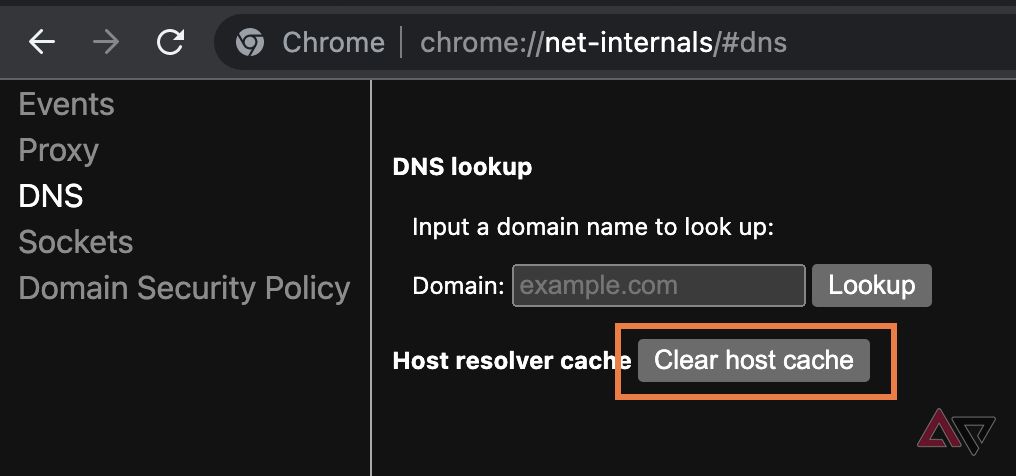 Botão Limpar cache do host destacado na janela do Chrome.