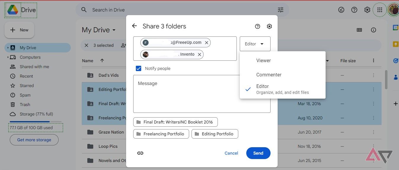 Share multiple folders with people at once.