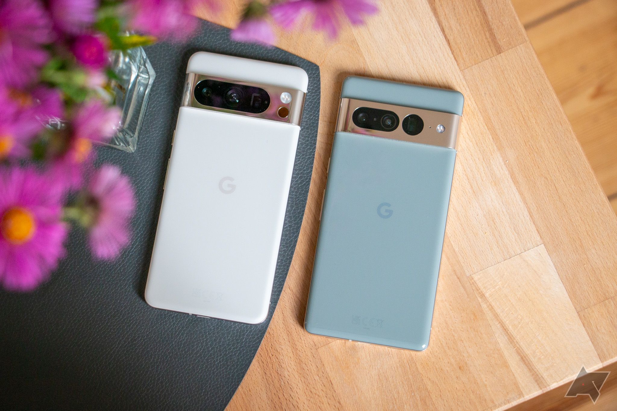 Google Pixel 8 Pro and Pixel 7 Pro laying side by side