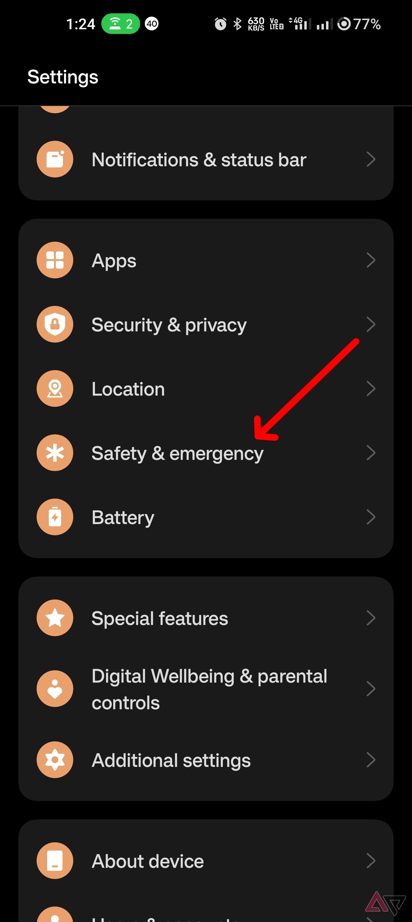 Locate Safety and Emergency from the settings menu.