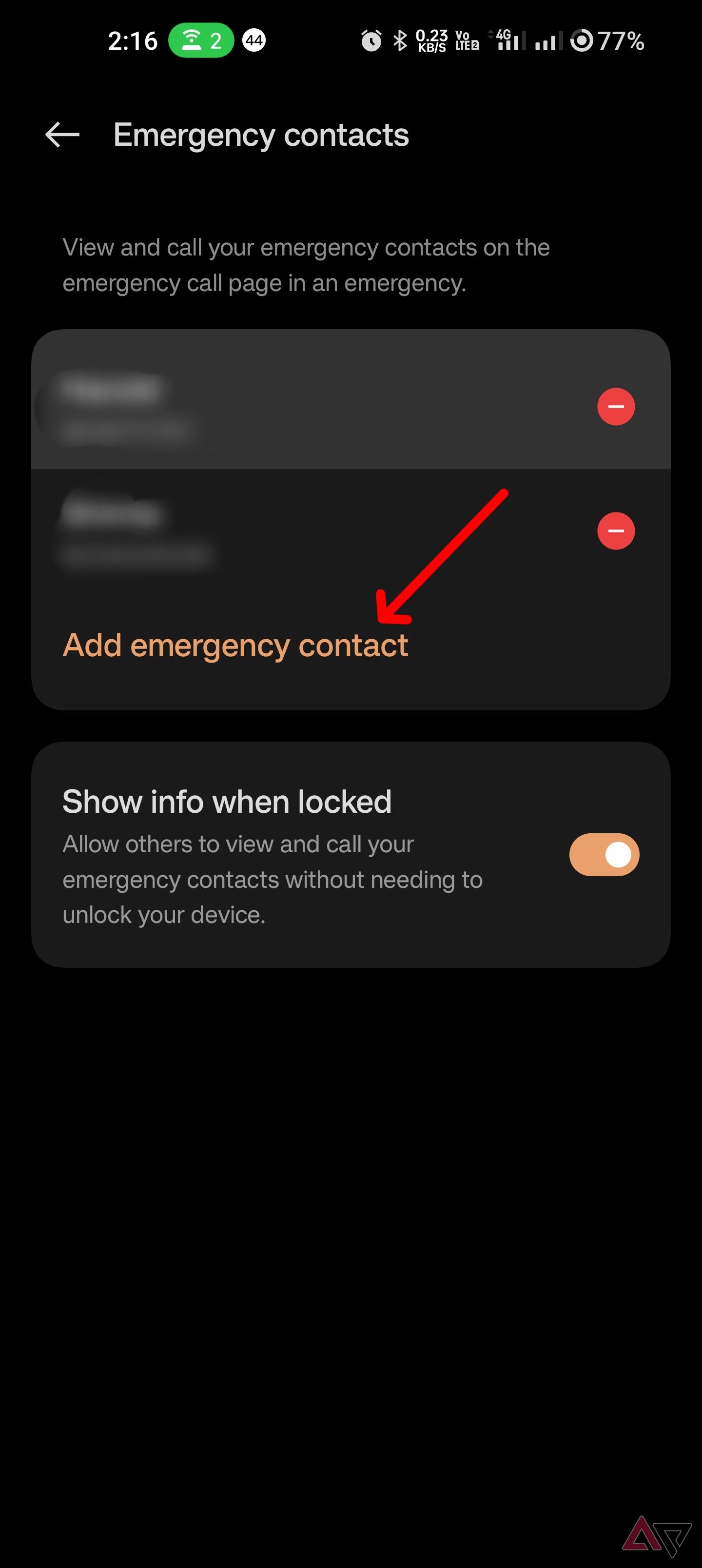 Add your saved contacts to your emergency contacts list.