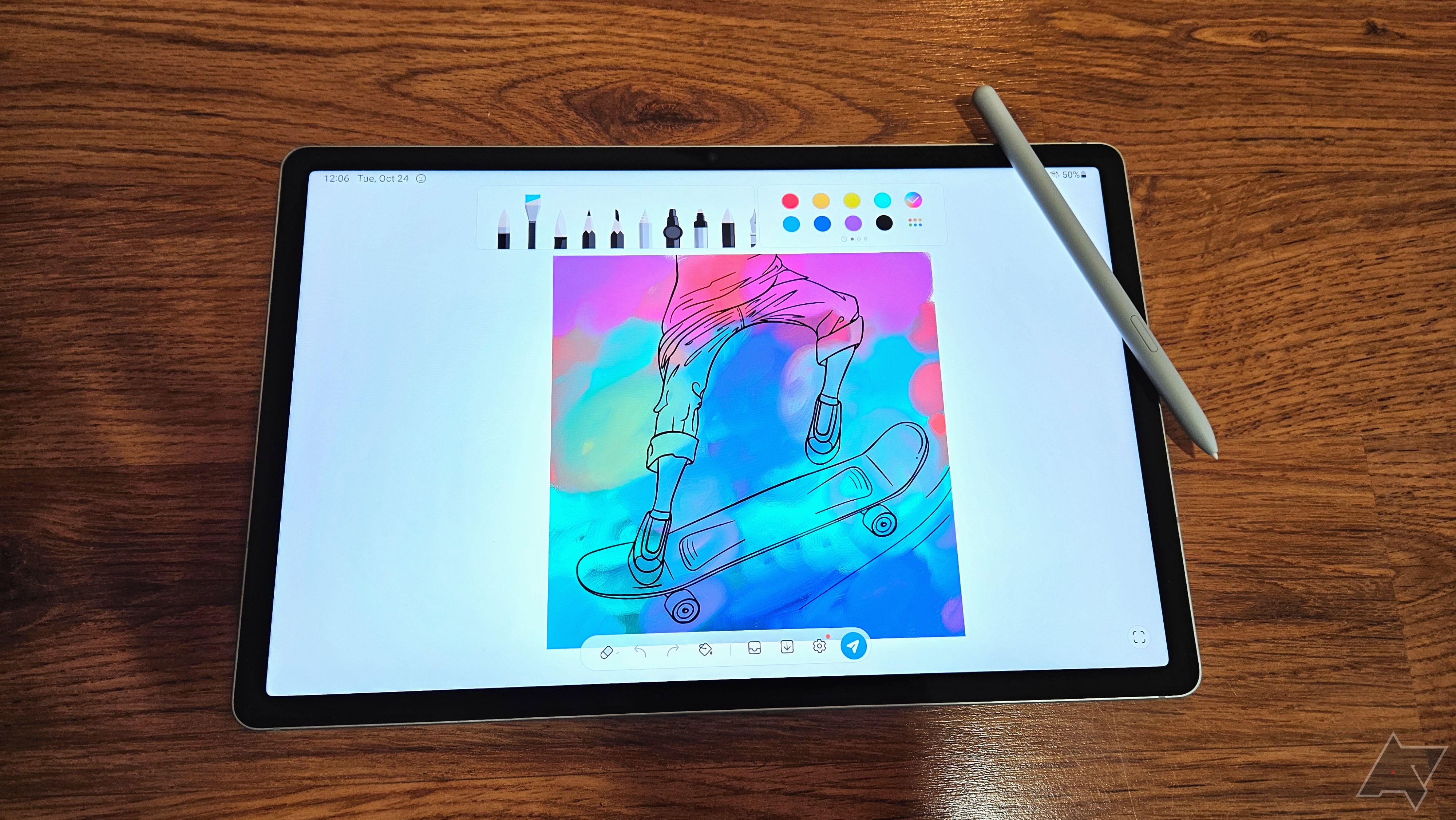 Samsung Galaxy Tab S9 FE+ Display with S Pen resting on the corner