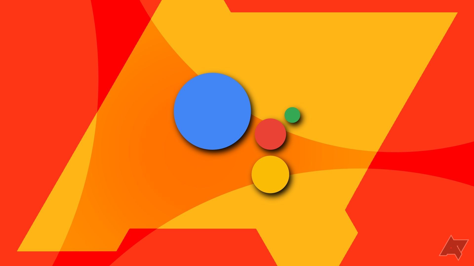 Yellow and red backround and google assistant logo