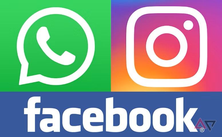 The whatsapp, instagram and facebook logos merged into a single image.