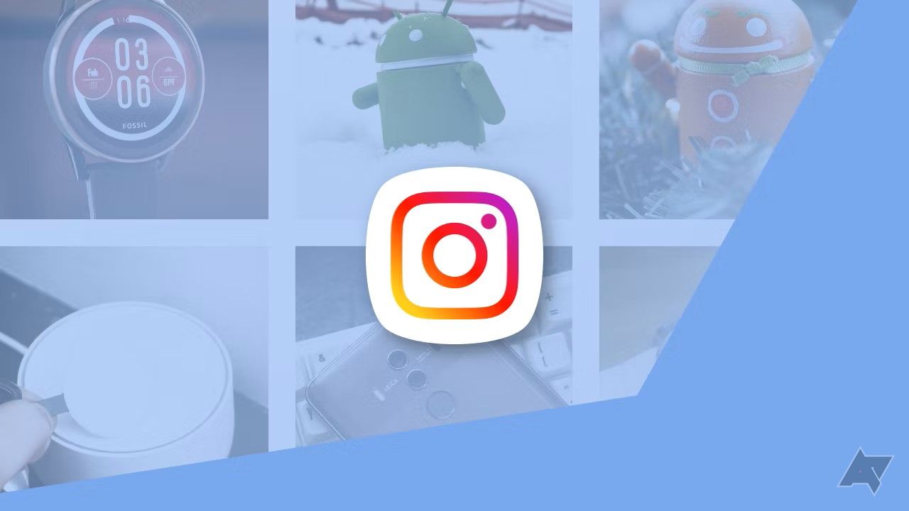 Instagram logo overlaid on graphics of the android logo character