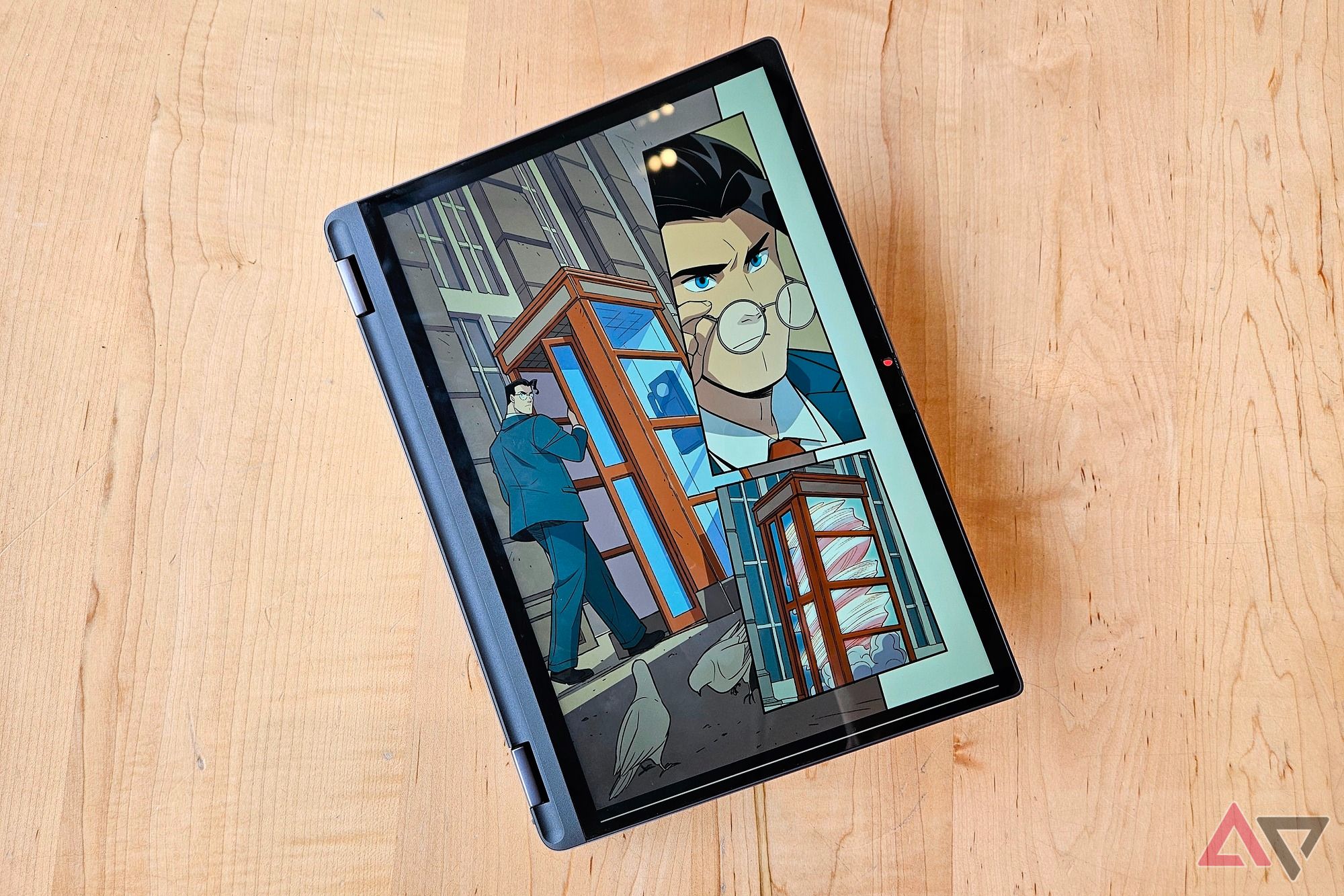 Superman Smashes the Klan comic on the Lenovo Chromebook Plus Flex 5i in tablet mode