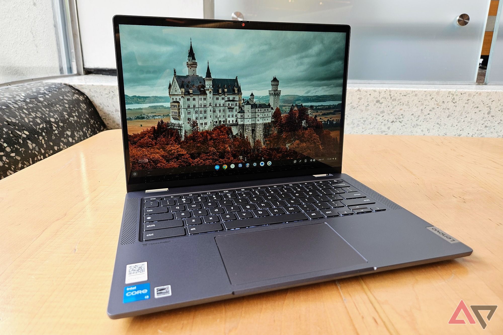 A Neuschwanstein Castle wallpaper on the Lenovo Chromebook Plus Flex 5i