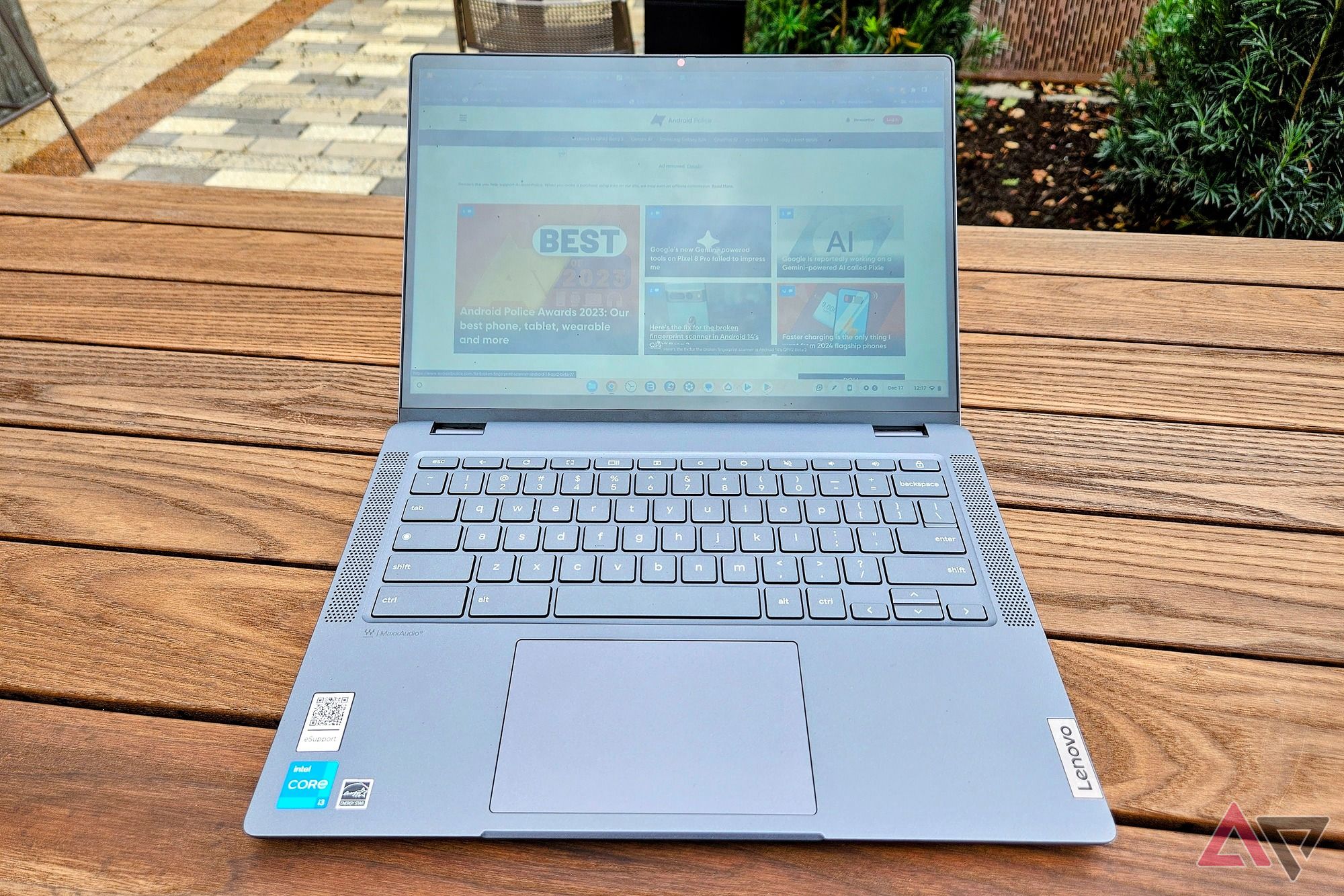 The Lenovo Chromebook Plus Flex 5i's screen washed out in cloudy weather