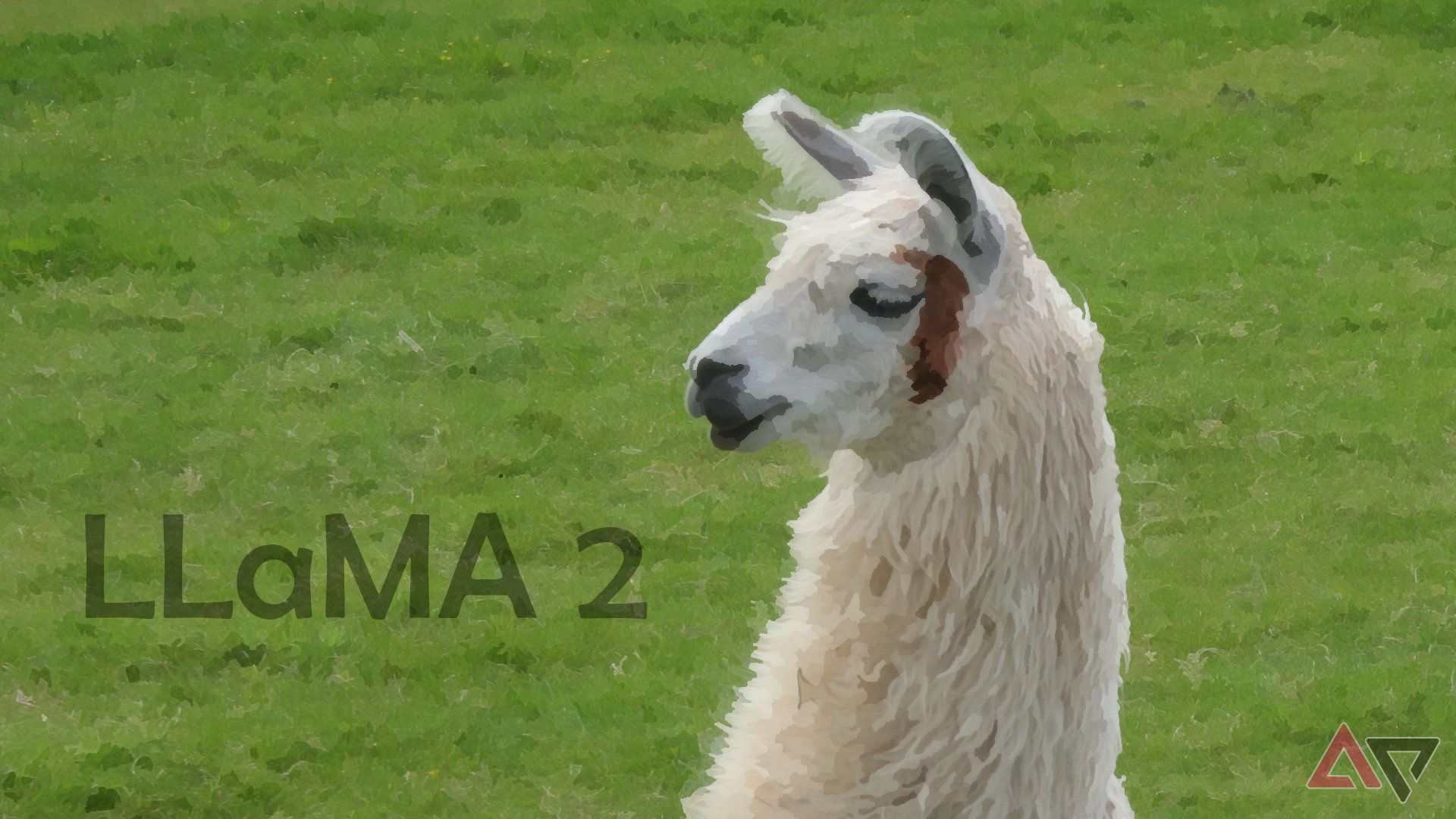 The name LLaMA 2 appears over a stylized photo of a real llama.
