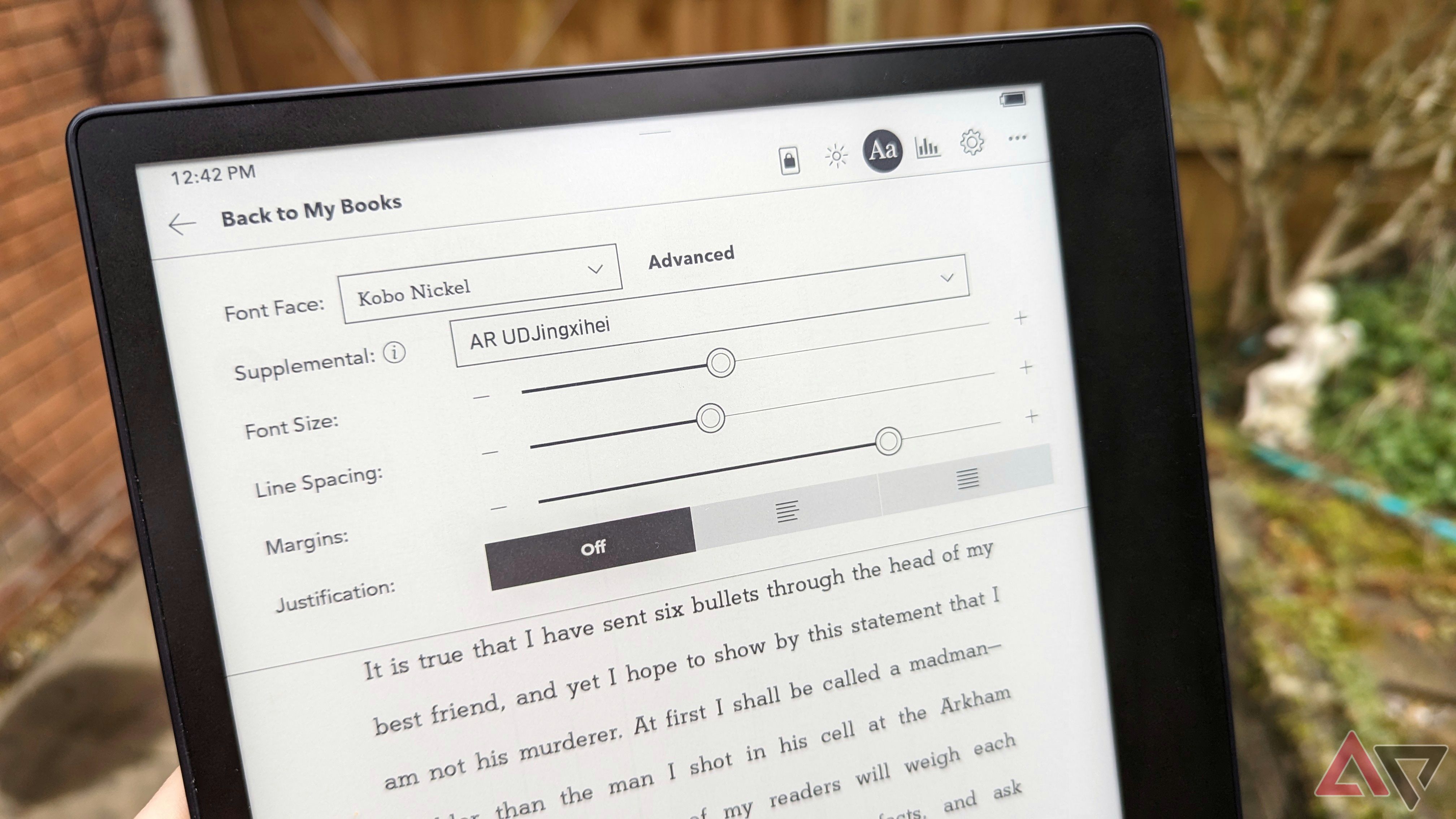 text settings on kobo ereader